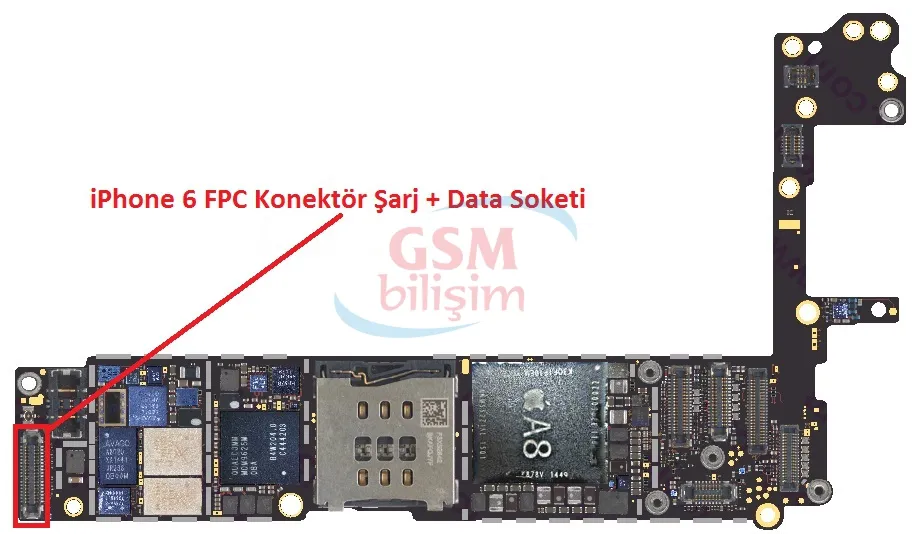 iPhone 6 FPC Konektör Şarj + Data Soketi (Anakart Üstündeki Soket)