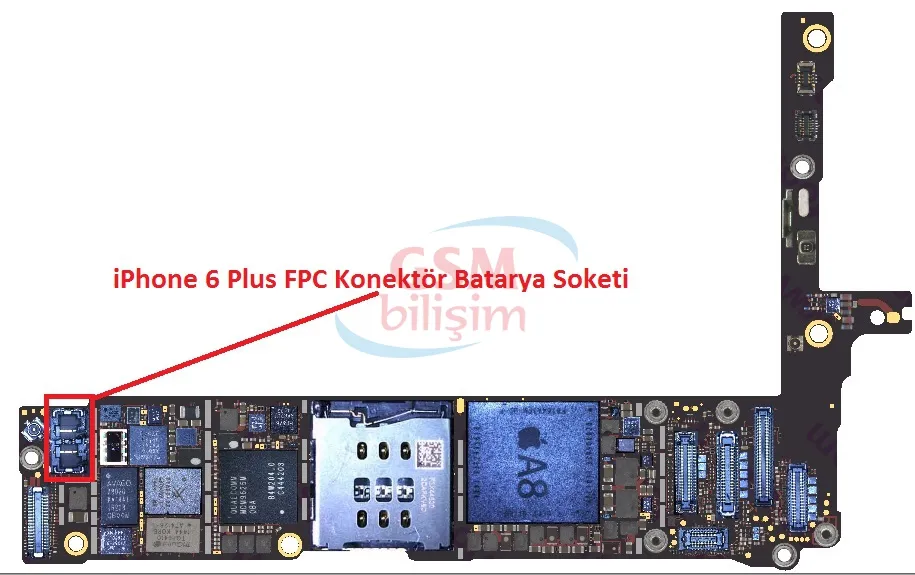 iPhone 6 Plus FPC Konektör Batarya Pil Soketi (Anakart Üstündeki Soket)