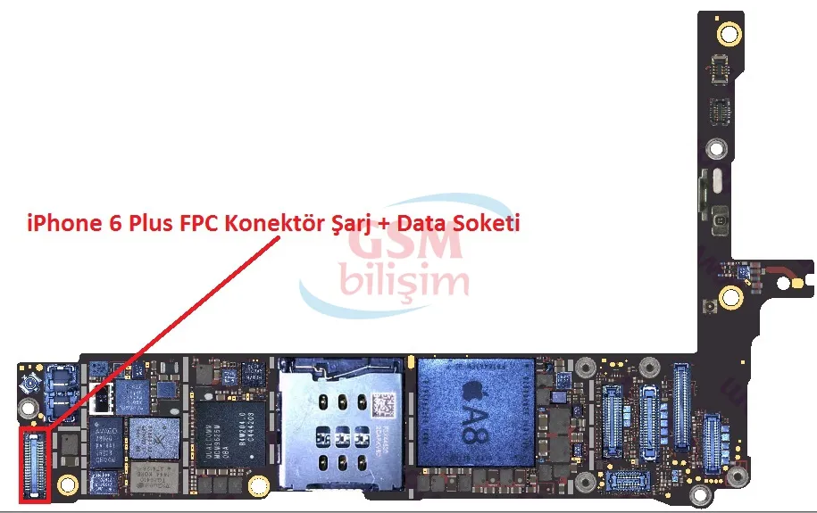iPhone 6 Plus FPC Konektör Şarj + Data Soketi (Anakart Üstündeki Soket)