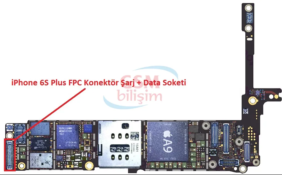 iPhone 6S Plus FPC Konektör Şarj + Data Soketi (Anakart Üstündeki Soket)