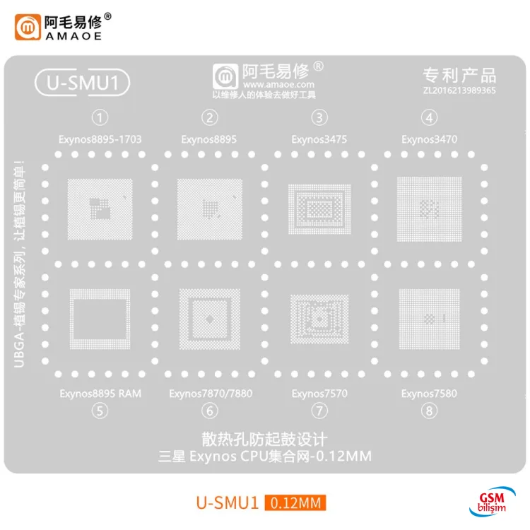 Amaoe Samsung Cpu Lehimleme Kalıbı ve Tablası No: U-SMU1