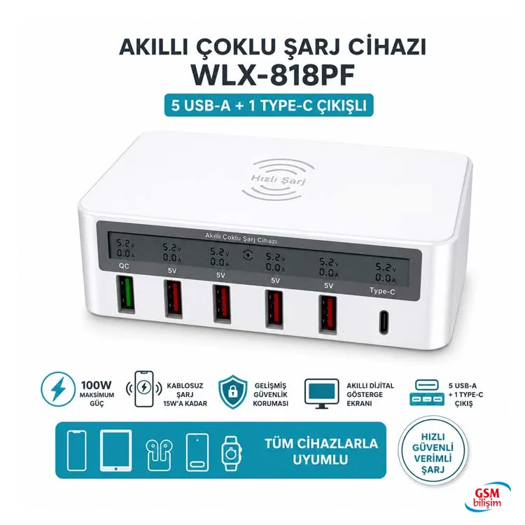 WLX-818F Şarj istasyonu Wireless Şarj Type-C PD Port - Görsel 2