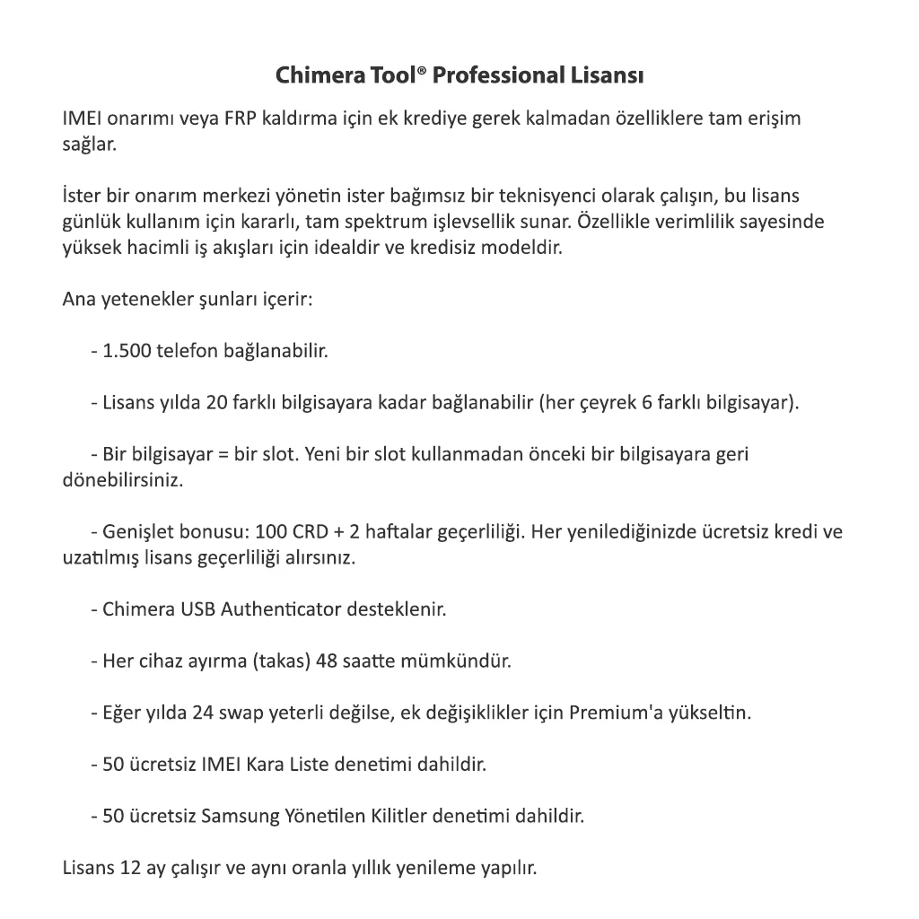 ChimeraTool Professional 1 Yıllık Aktivasyon - Görsel 3